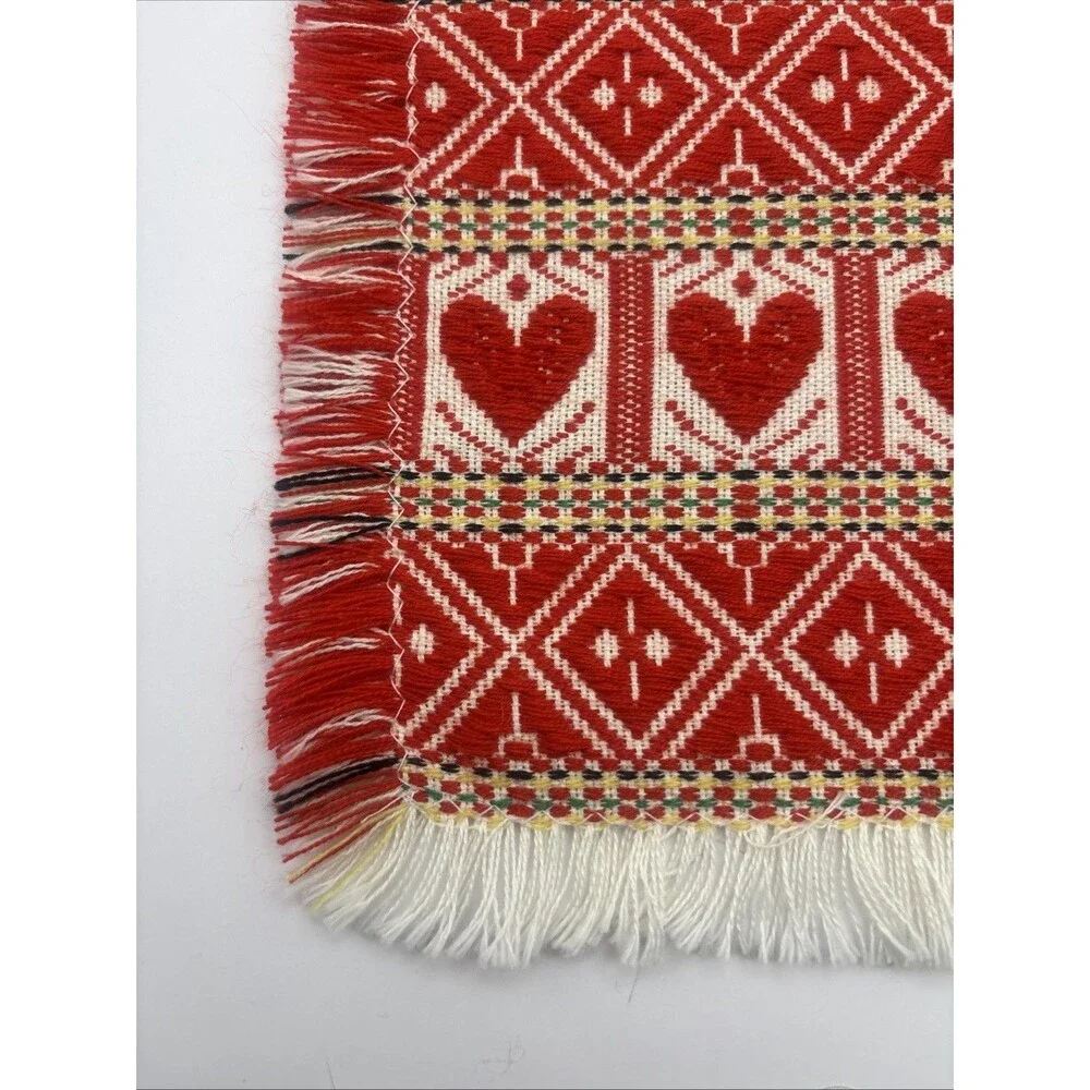 Handmade Small Wall Hanging Tapestry Red & White Hearts Made In Croatia